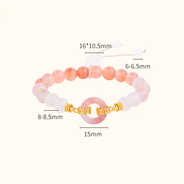 Buddha Stones 925 Sterling Silver Red Agate White Chalcedony Peace Buckle Confidence Bracelet - image 3