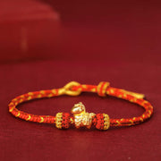 Buddha Stones 999 Gold Year Of The Horse Braided String Rope Luck Adjustable Bracelet - Red Rope - 999 Gold 0.35g - 16-18cm - image 11