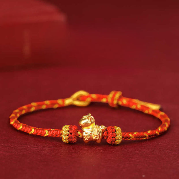 Buddha Stones 999 Gold Year Of The Horse Braided String Rope Luck Adjustable Bracelet - Red Rope - 999 Gold 0.35g - 16-18cm - image 11