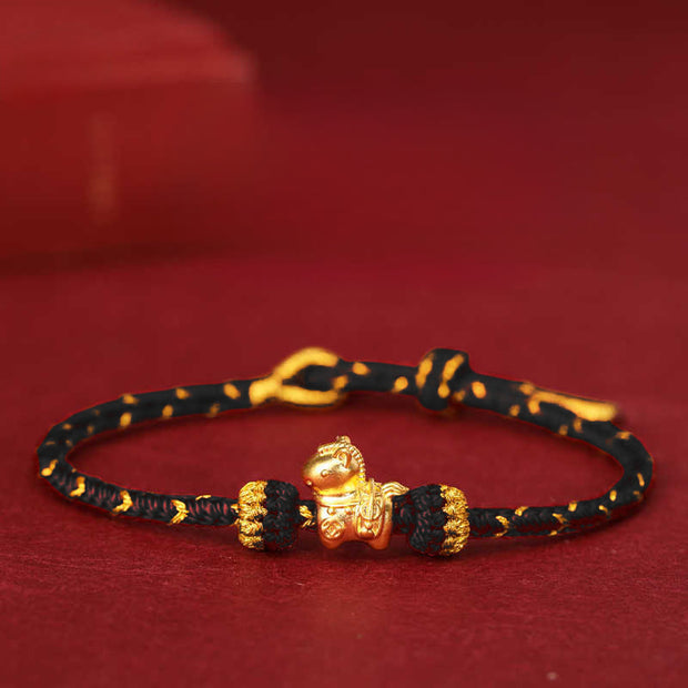 Buddha Stones 999 Gold Year Of The Horse Braided String Rope Luck Adjustable Bracelet - Black Rope - 999 Gold 0.35g - 16-18cm - image 15