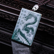 Buddha Stones Dragon Rectangular Jade Rope Luck Success Necklace Pendants - image 2