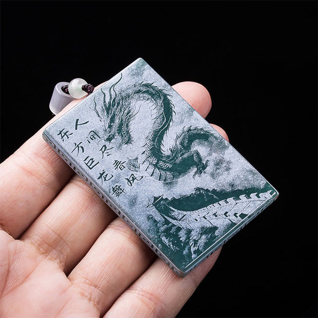 Buddha Stones Dragon Rectangular Jade Rope Luck Success Necklace Pendants - image 4