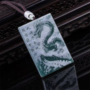 Buddha Stones Dragon Rectangular Jade Rope Luck Success Necklace Pendants - image 3