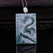 Buddha Stones Dragon Rectangular Jade Rope Luck Success Necklace Pendants - Dargon(Size: 50*30*6mm) - image 0