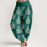 Buddha Stones Cotton Neatly Arranged Hamsa's Hand Pattern Women's Elastic Waist Harem Pants - SeaGreen - US16，UK/AU20，EU48 (3XL) - image 0