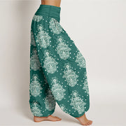 Buddha Stones Cotton Neatly Arranged Hamsa's Hand Pattern Women's Elastic Waist Harem Pants - image 2