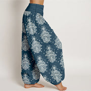 Buddha Stones Cotton Neatly Arranged Hamsa's Hand Pattern Women's Elastic Waist Harem Pants - image 7
