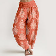Buddha Stones Cotton Neatly Arranged Hamsa's Hand Pattern Women's Elastic Waist Harem Pants - Coral - US16，UK/AU20，EU48 (3XL) - image 8