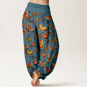 Buddha Stones Cotton Colorful Butterfly Pattern Women's Elastic Waist Harem Pants - image 6