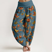 Buddha Stones Cotton Colorful Butterfly Pattern Women's Elastic Waist Harem Pants - SteelBlue - US16，UK/AU20，EU48 (3XL) - image 5