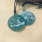 Buddha Stones Year Of The Horse Round Charm Carved Jade Stone Prosperity Necklace Pendants - image 2