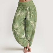 Buddha Stones Cotton Fresh Flower Bud Pattern Women's Elastic Waist Harem Pants - YellowGreen - US16，UK/AU20，EU48 (3XL) - image 0