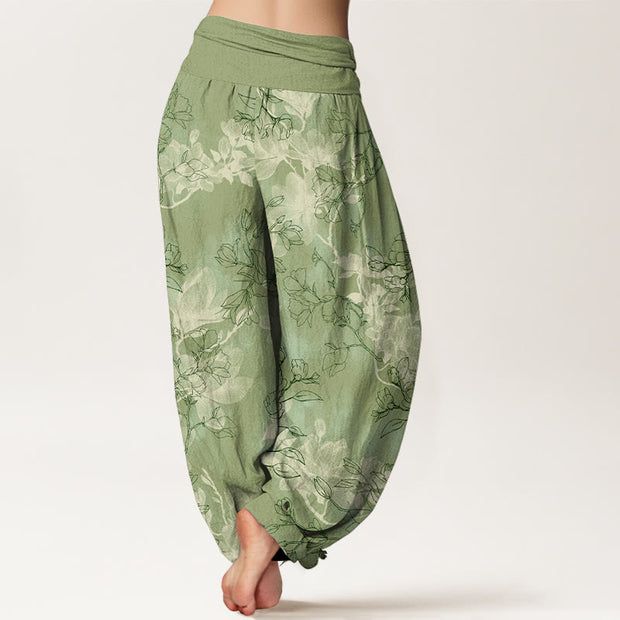 Buddha Stones Cotton Fresh Flower Bud Pattern Women's Elastic Waist Harem Pants - image 1