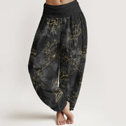 Buddha Stones Cotton Fresh Flower Bud Pattern Women's Elastic Waist Harem Pants - Black - US16，UK/AU20，EU48 (3XL) - image 5