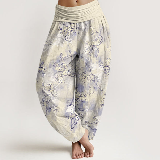 Buddha Stones Cotton Fresh Flower Bud Pattern Women's Elastic Waist Harem Pants - LightGoldenrodYellow - US16，UK/AU20，EU48 (3XL) - image 8