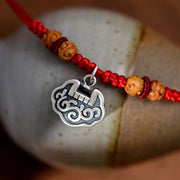 Buddha Stones Silver Longevity Lock Red String Peach Wood Bead Protection Adjustable Cats Small Dogs Pet Collar - image 13