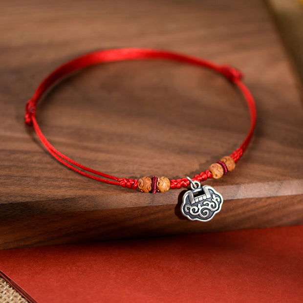 Buddha Stones Silver Longevity Lock Red String Peach Wood Bead Protection Adjustable Cats Small Dogs Pet Collar - image 8
