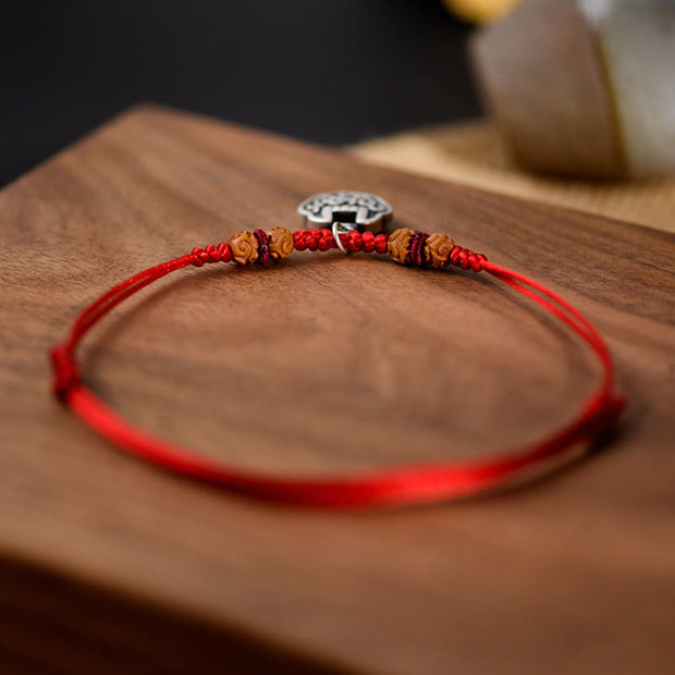 Buddha Stones Silver Longevity Lock Red String Peach Wood Bead Protection Adjustable Cats Small Dogs Pet Collar - image 4