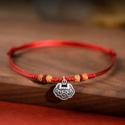Buddha Stones Silver Longevity Lock Red String Peach Wood Bead Protection Adjustable Cats Small Dogs Pet Collar - image 2