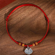 Buddha Stones Silver Longevity Lock Red String Peach Wood Bead Protection Adjustable Cats Small Dogs Pet Collar - image 1