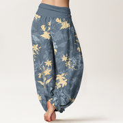 Buddha Stones Cotton Fresh Refined Flower Leaf Pattern Women's Elastic Waist Harem Pants - image 1