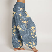 Buddha Stones Cotton Fresh Refined Flower Leaf Pattern Women's Elastic Waist Harem Pants - image 2