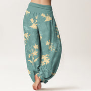 Buddha Stones Cotton Fresh Refined Flower Leaf Pattern Women's Elastic Waist Harem Pants - image 6