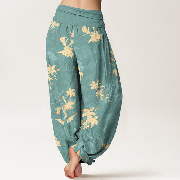 Buddha Stones Cotton Fresh Refined Flower Leaf Pattern Women's Elastic Waist Harem Pants - image 6