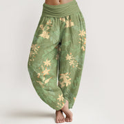 Buddha Stones Cotton Fresh Refined Flower Leaf Pattern Women's Elastic Waist Harem Pants - YellowGreen - US16，UK/AU20，EU48 (3XL) - image 8