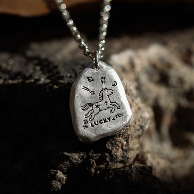 Buddha Stones 999 Sterling Silver Lucky Horse Charm Year Of The Horse 925 Sterling Silver Chain Blessing Necklace Pendants - image 0
