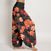 Buddha Stones Cotton Intensely Colored Flower Pattern Women's Elastic Waist Harem Pants - image 2