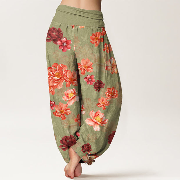 Buddha Stones Cotton Intensely Colored Flower Pattern Women's Elastic Waist Harem Pants - image 6
