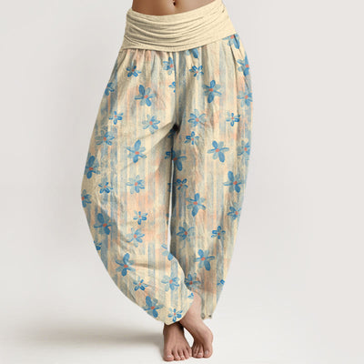 Buddha Stones Cotton Simple Style Flower Pattern Women's Elastic Waist Harem Pants - LemonChiffon - US16，UK/AU20，EU48 (3XL) - image 0