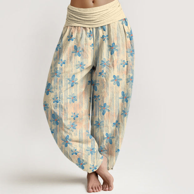 Buddha Stones Cotton Simple Style Flower Pattern Women's Elastic Waist Harem Pants - LemonChiffon - US16，UK/AU20，EU48 (3XL) - image 0