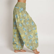 Buddha Stones Cotton Simple Style Flower Pattern Women's Elastic Waist Harem Pants - image 7