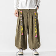 Buddha Stones Fall Winter Lace-up Chinese Character Embroidery Men's Corduroy Pants With Pockets - OliveDrab - US/UK/AU46，EU56 (5XL) - image 8