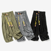 Buddha Stones Fall Winter Lace-up Chinese Character Embroidery Men's Corduroy Pants With Pockets - image 11