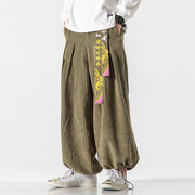 Buddha Stones Fall Winter Lace-up Chinese Character Embroidery Men's Corduroy Pants With Pockets - image 9