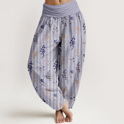 Buddha Stones Cotton Softly Colored Leaf Striped Pattern Women's Elastic Waist Harem Pants - Lavender - US16，UK/AU20，EU48 (3XL) - image 0