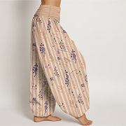 Buddha Stones Cotton Softly Colored Leaf Striped Pattern Women's Elastic Waist Harem Pants - image 7