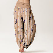 Buddha Stones Cotton Softly Colored Leaf Striped Pattern Women's Elastic Waist Harem Pants - image 6