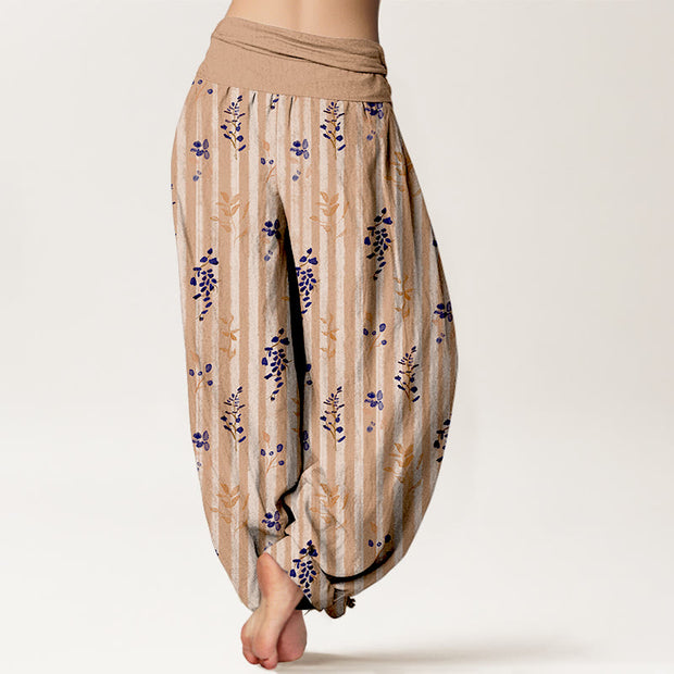 Buddha Stones Cotton Softly Colored Leaf Striped Pattern Women's Elastic Waist Harem Pants - image 6