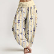 Buddha Stones Cotton Softly Colored Leaf Striped Pattern Women's Elastic Waist Harem Pants - LemonChiffo - US16，UK/AU20，EU48 (3XL) - image 8