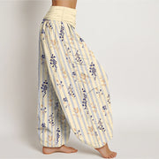 Buddha Stones Cotton Softly Colored Leaf Striped Pattern Women's Elastic Waist Harem Pants - image 10