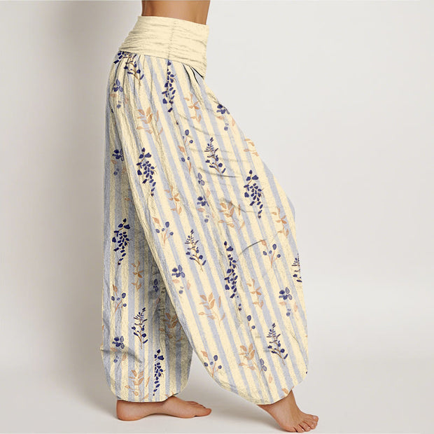 Buddha Stones Cotton Softly Colored Leaf Striped Pattern Women's Elastic Waist Harem Pants - image 10