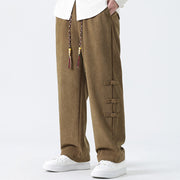Buddha Stones Winter Solid Frog-Button Men's Drawstring Corduroy Straight Leg Pants With Pockets - image 6