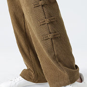 Buddha Stones Winter Solid Frog-Button Men's Drawstring Corduroy Straight Leg Pants With Pockets - image 10
