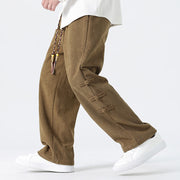 Buddha Stones Winter Solid Frog-Button Men's Drawstring Corduroy Straight Leg Pants With Pockets - image 4