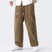 Buddha Stones Winter Solid Frog-Button Men's Drawstring Corduroy Straight Leg Pants With Pockets - image 5