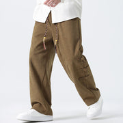 Buddha Stones Winter Solid Frog-Button Men's Drawstring Corduroy Straight Leg Pants With Pockets - image 3